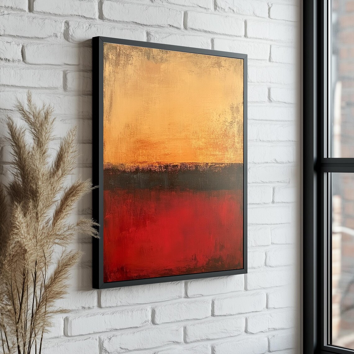 Beige Gold and Crimson Three-Tone Minimalist Abstract Painting Poster