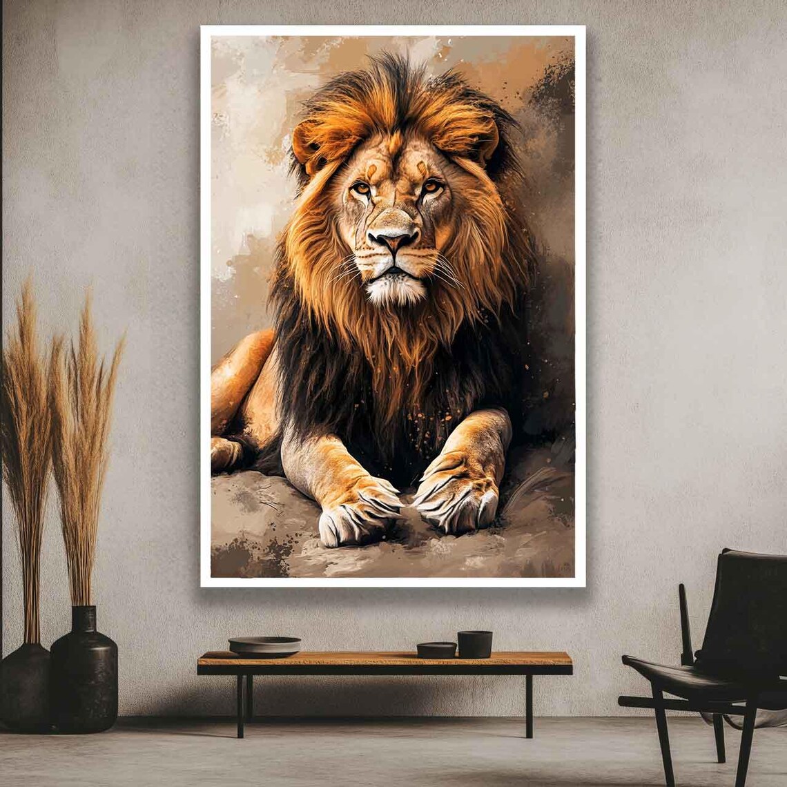 Resting Male Lion Portrait Warm Sepia Painterly Wildlife Art Poster - Image 4