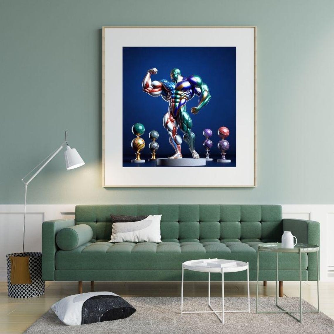Metallic Bodybuilder Striking a Trophy Pose in Fitness Art Poster - Image 2