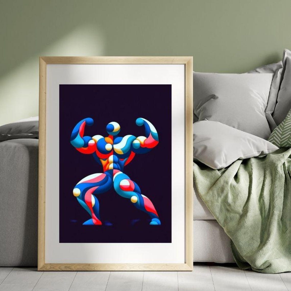 Colorful Abstract Bodybuilder Flexing Double Biceps Art Poster - Image 2