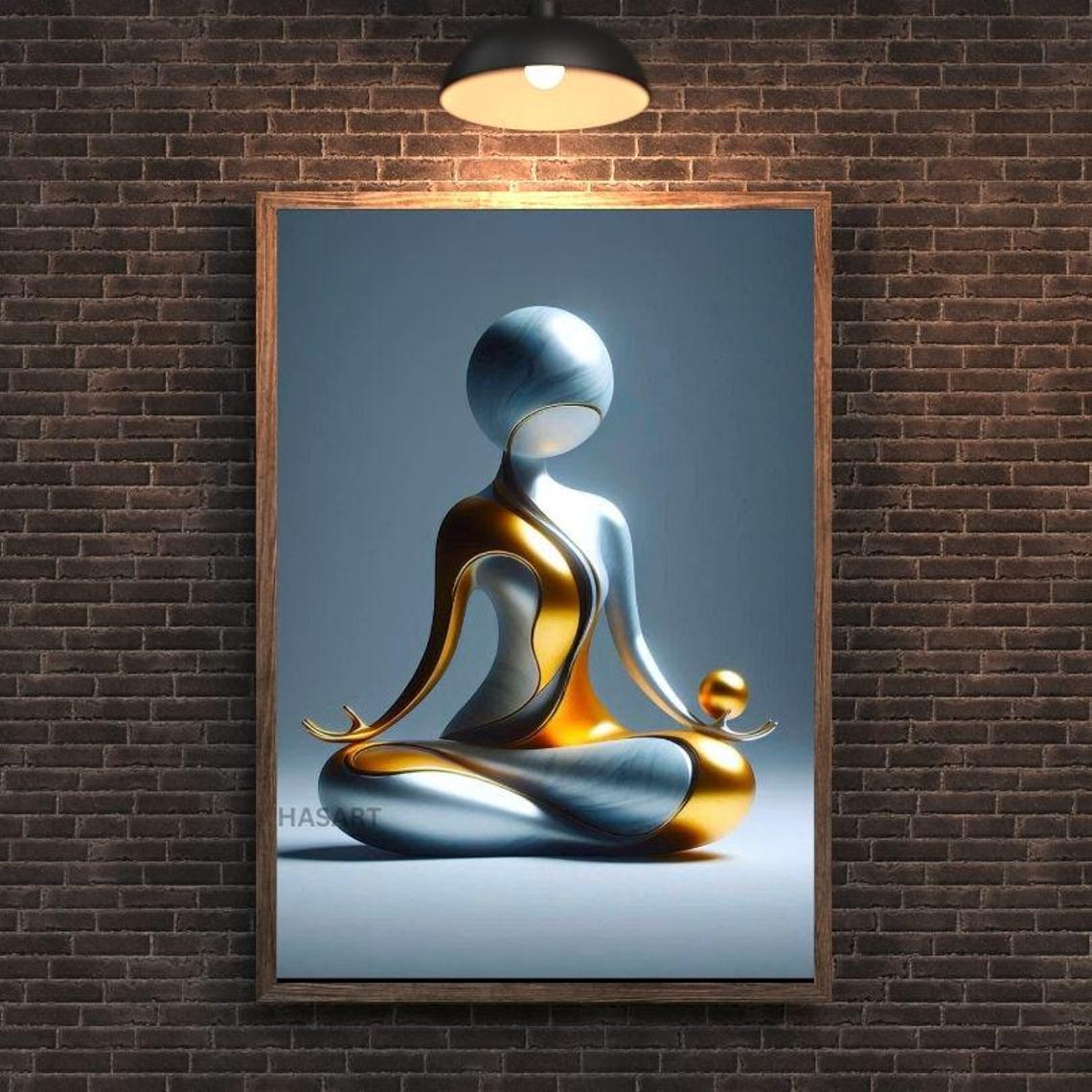 Silver and Gold Abstract Meditator in Lotus Pose Modern Zen Poster
