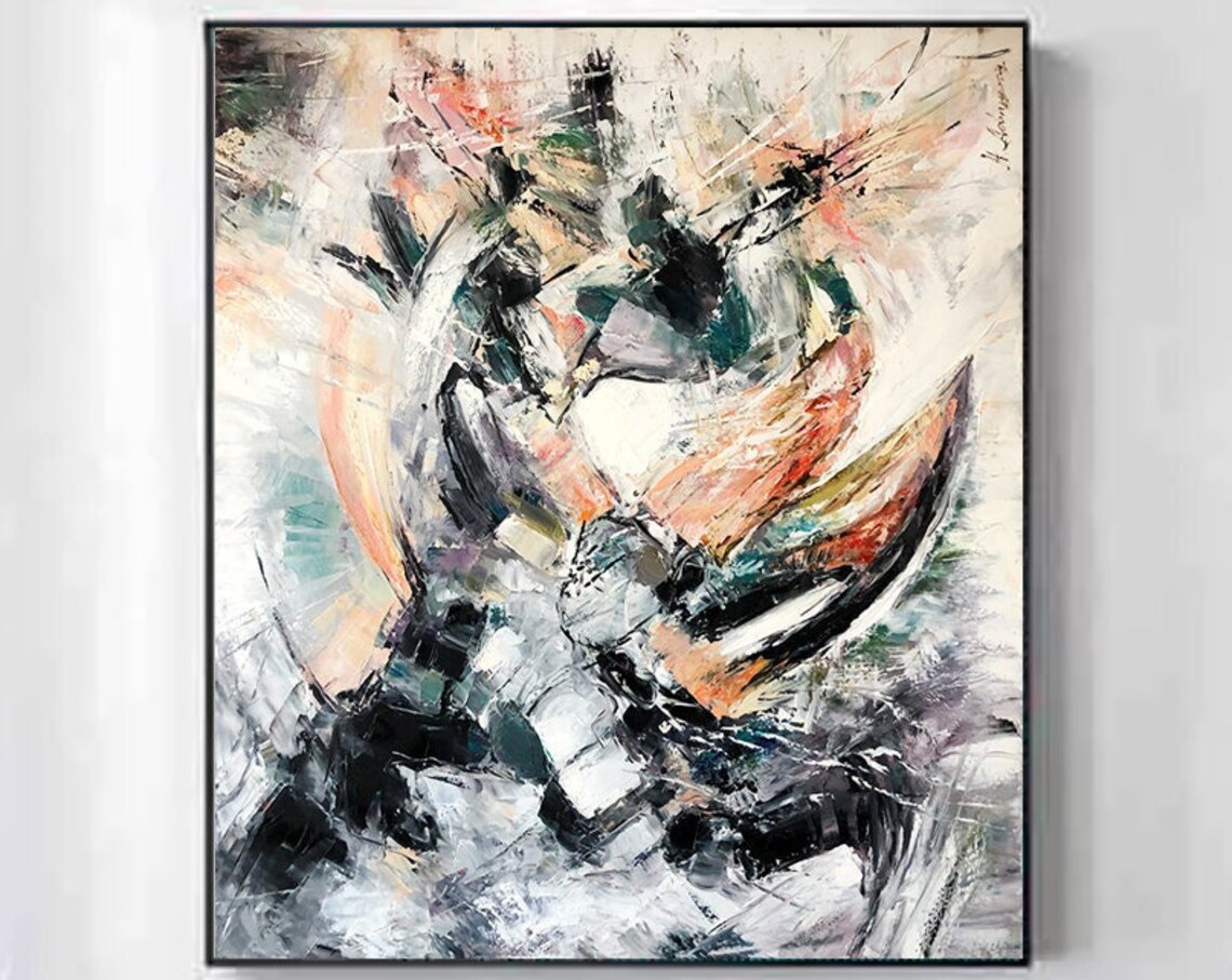 Black White Gray Abstract Oil Painting Dynamic Brushstroke Art Print