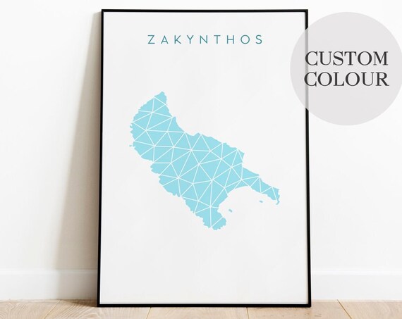 Zakynthos Print Zante Greece Map Travel Poster Minimalist Geometric Wall Art