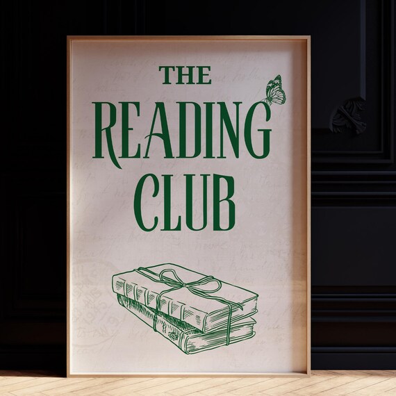 The Reading Club Green Book Stack Cute Butterfly Wall Art Poster
