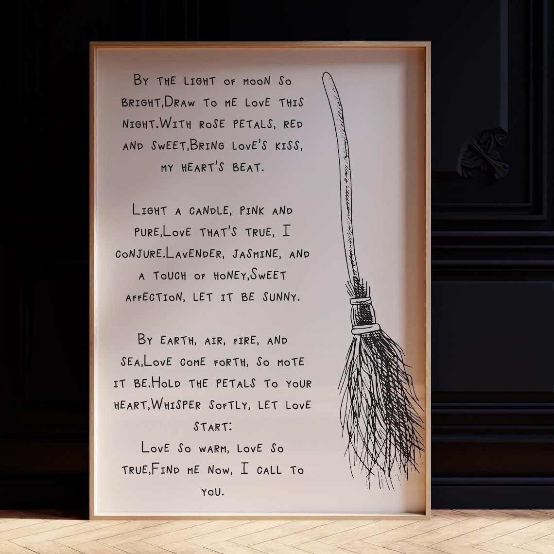 Love Spell Witchcraft Poem With Witch Broom Sketch Wall Poster