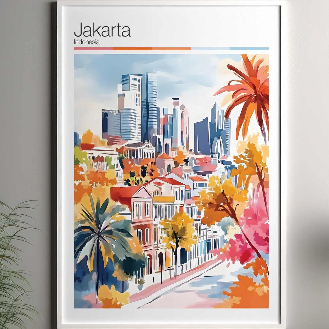 Jakarta Indonesia Watercolor Skyline Soft Color City Travel Poster