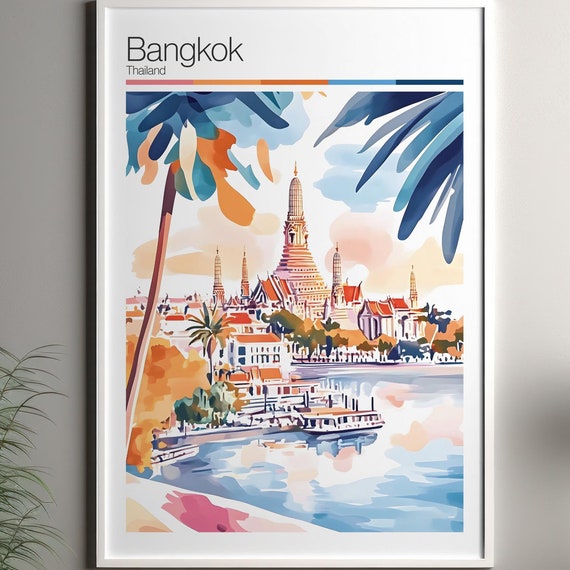 Bangkok Print Soft Colors Travel Poster Colourful Wall Art Thailand City Decor For