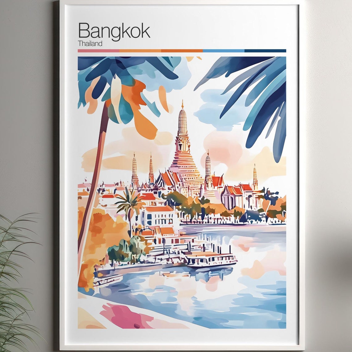 Bangkok Print Soft Colors Travel Poster Colourful Wall Art Thailand City Decor For