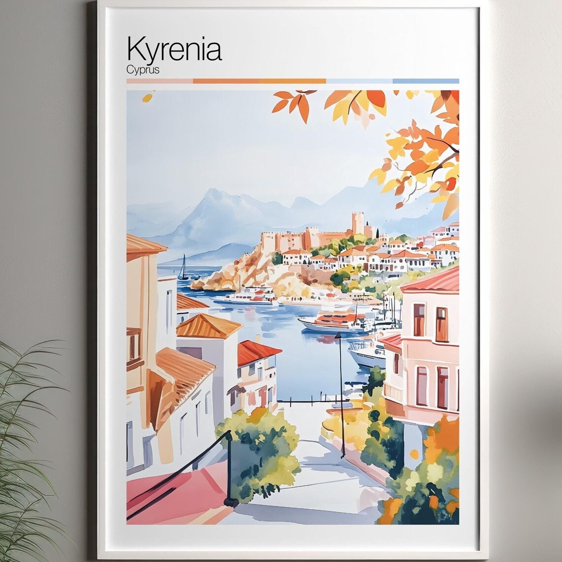 Kyrenia Cyprus Harbor Old Castle Boats Sunny Bay Travel Poster