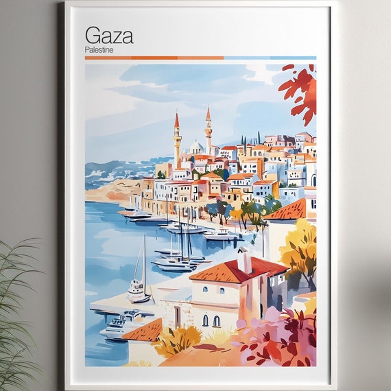 Gaza Print Soft Colors Travel Poster Colourful Wall Art Palestine City Decor For