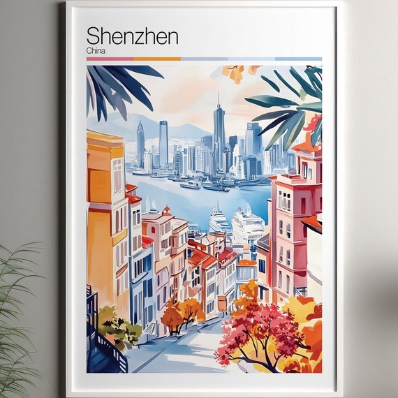 Shenzhen Print Soft Colors Travel Poster Colourful Wall Art China City Decor For