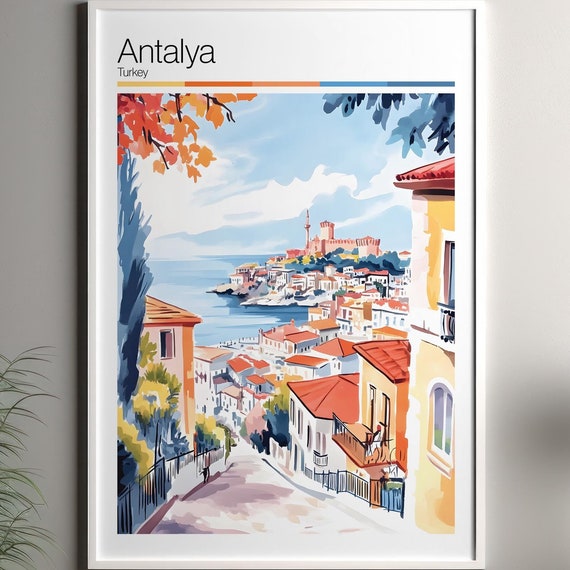 Antalya Print Soft Colors Travel Poster Colourful Wall Art Turkey City Decor For