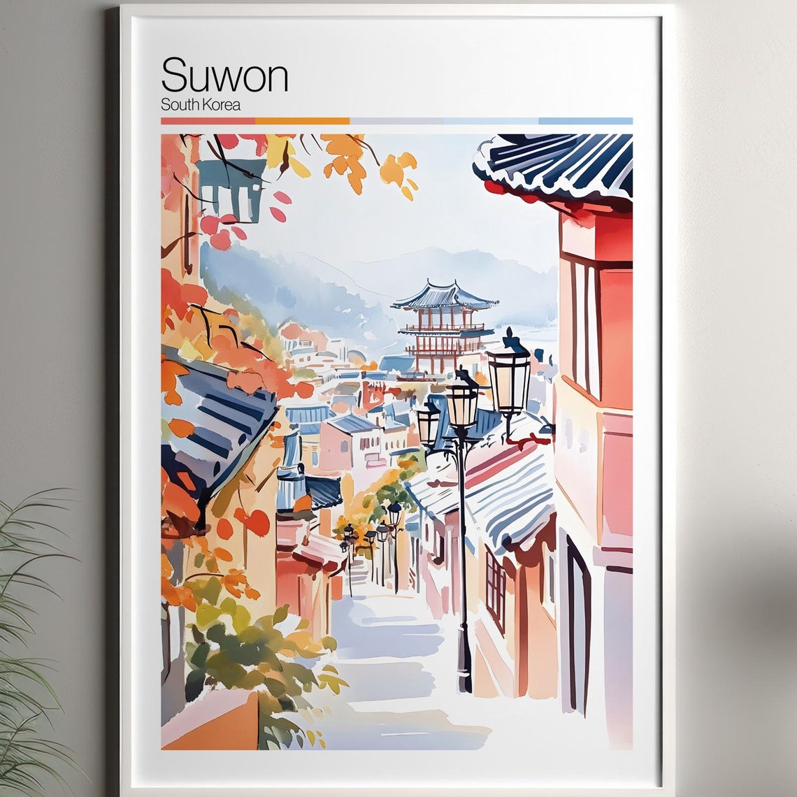 Suwon Print Soft Colors Travel Poster Colourful Wall Art South Korea City Decor For