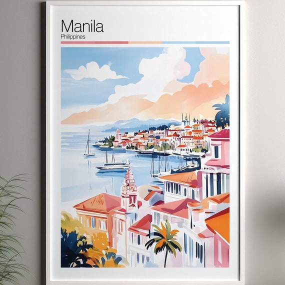 Manila Print Soft Colors Travel Poster Colourful Wall Art Philippines City Decor For