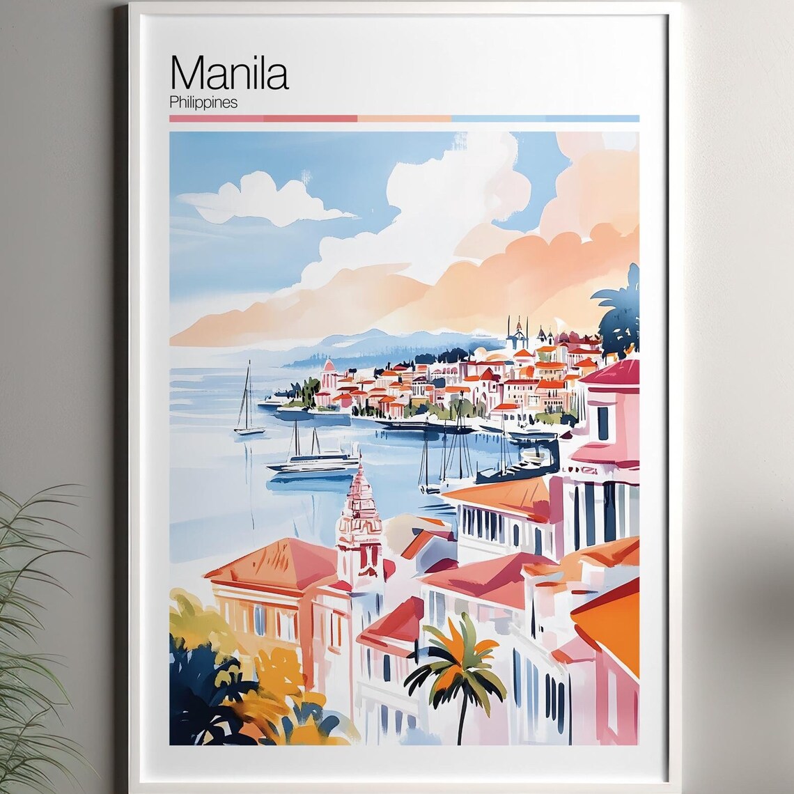 Manila Philippines Marina Sailboats Colorful Harbor Travel Poster