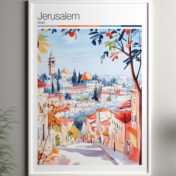 Jerusalem Print Soft Colors Travel Poster Colourful Wall Art Israel City Decor For