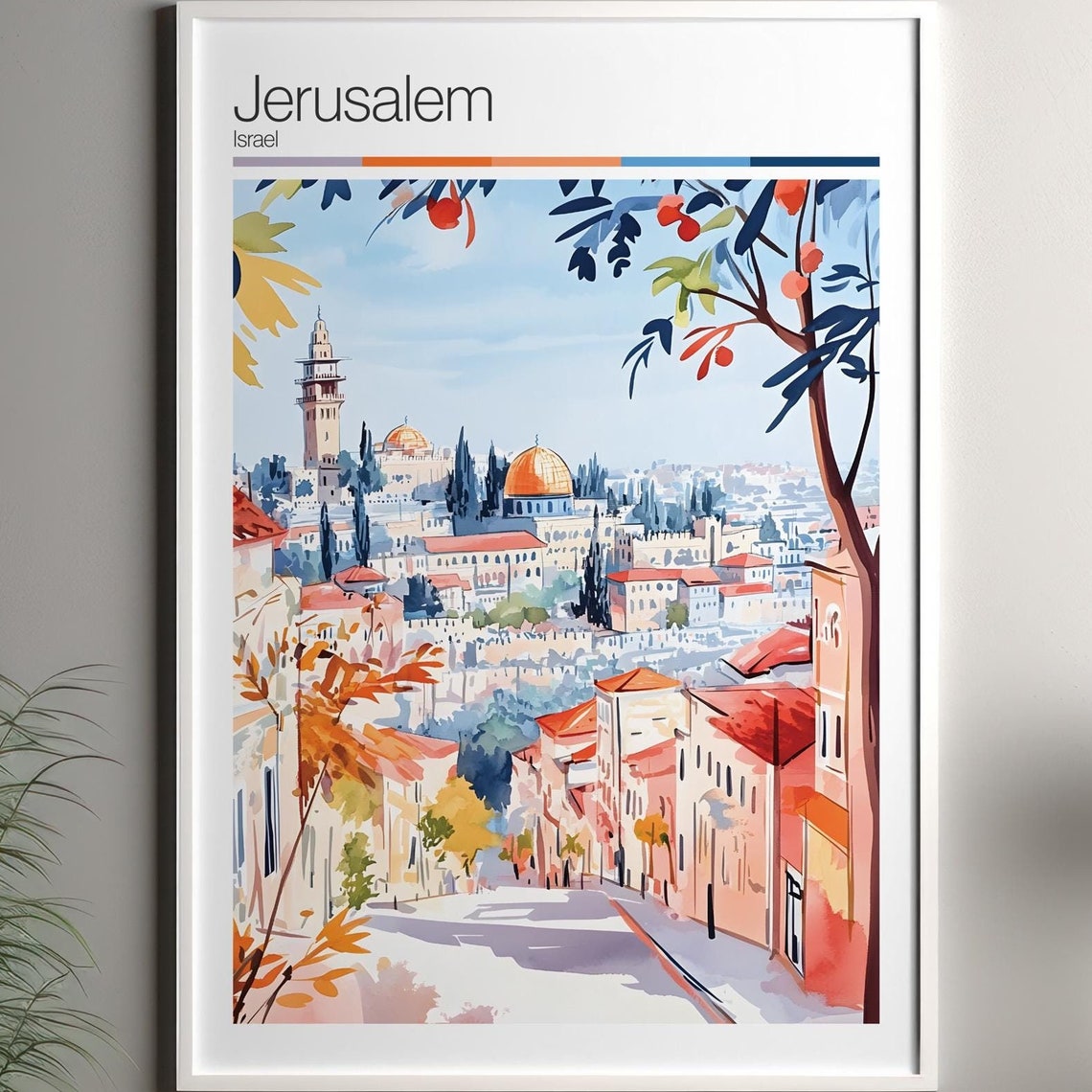 Jerusalem Print Soft Colors Travel Poster Colourful Wall Art Israel City Decor For