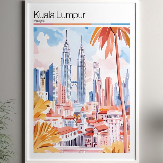 Kuala Lumpur Print Soft Colors Travel Poster Colourful Wall Malaysia City Decor