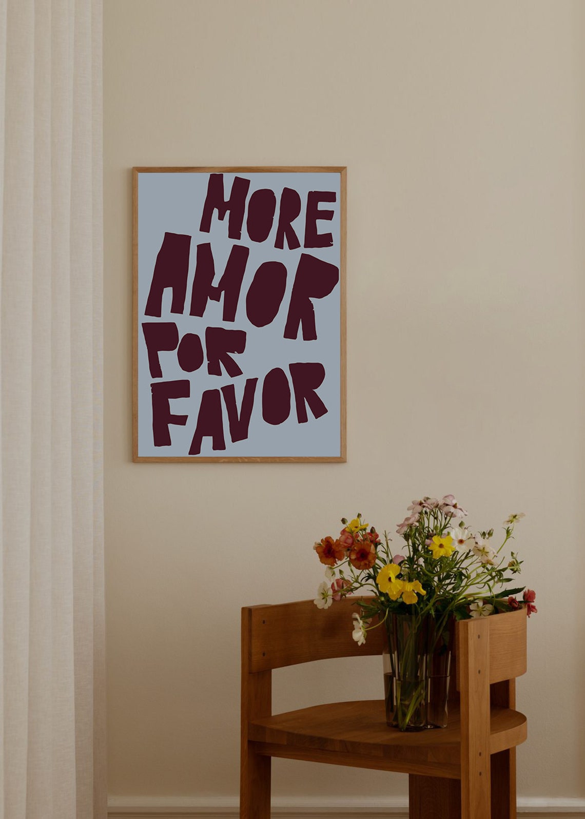 More Amor Por Favor Maroon on Blue Hand Lettered Love Wall Art - Image 4