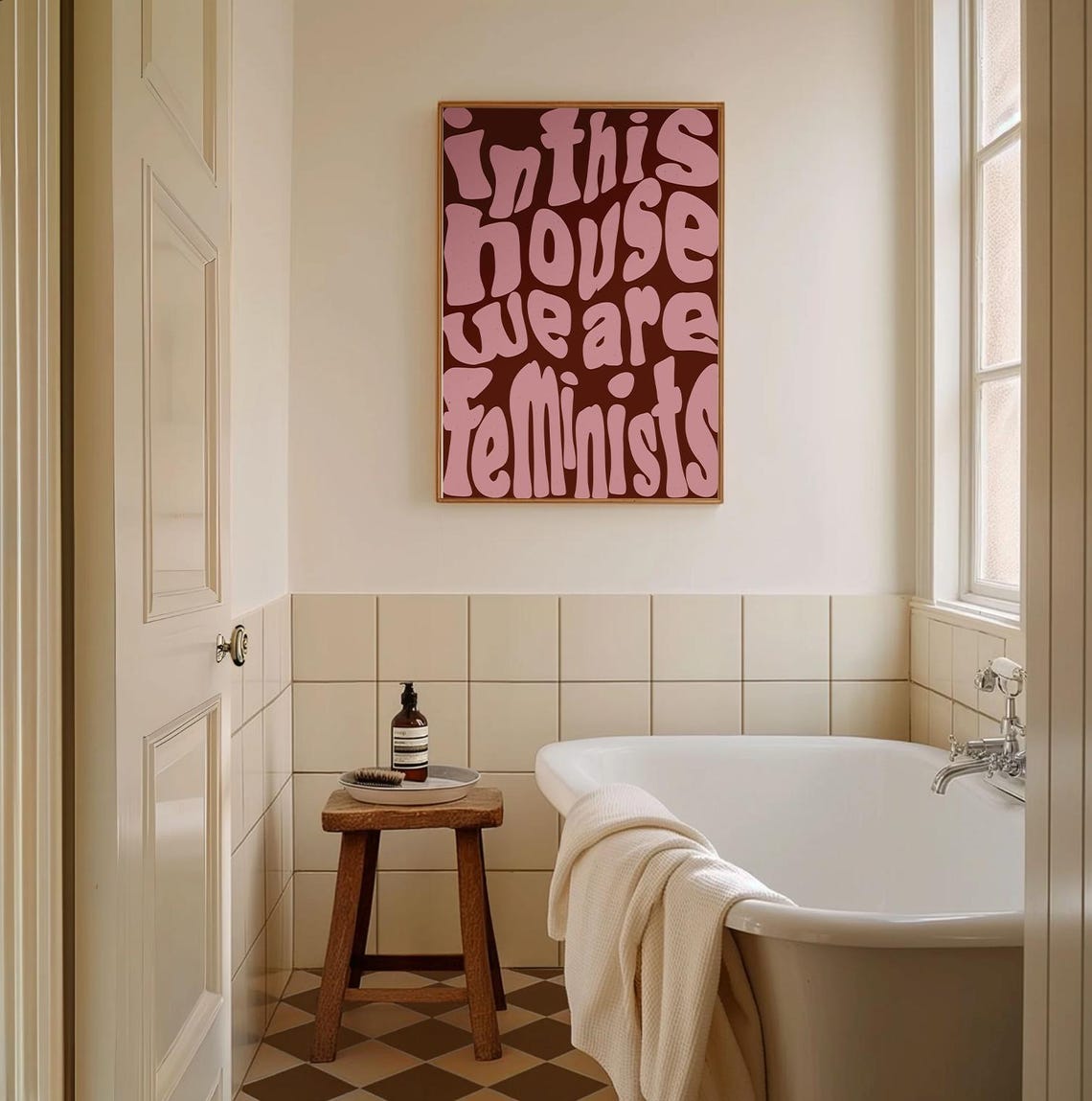 In This House We Are Feminists Pink Brown Groovy Retro Poster - Image 4