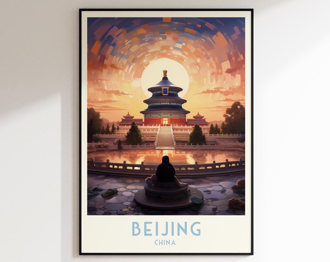 Beijing China Temple of Heaven Sunrise Silhouette Travel Poster