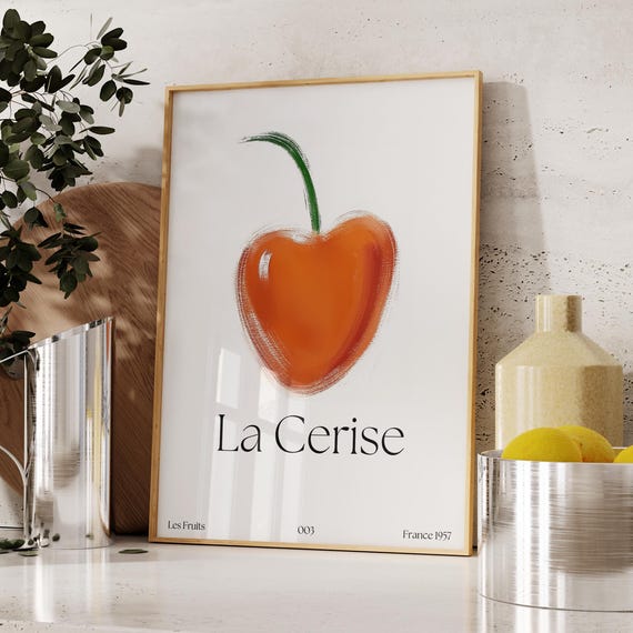 La Cerise Vintage Cherry Print French Kitchen Wall Art Retro Fruit Poster European Home Decor Artwork