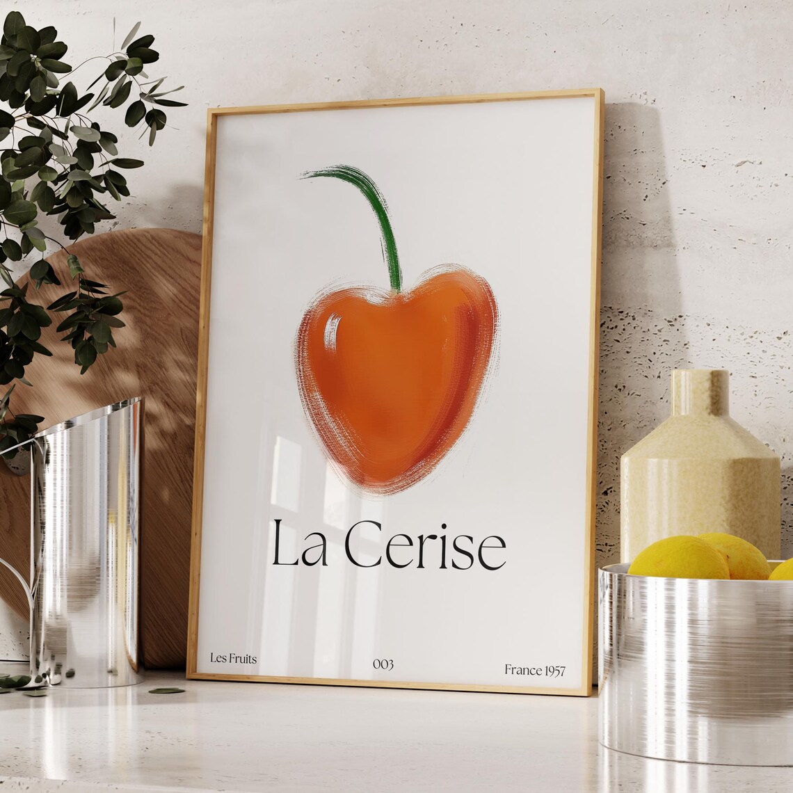 La Cerise Red Cherry French Fruit Illustration Les Fruits Poster