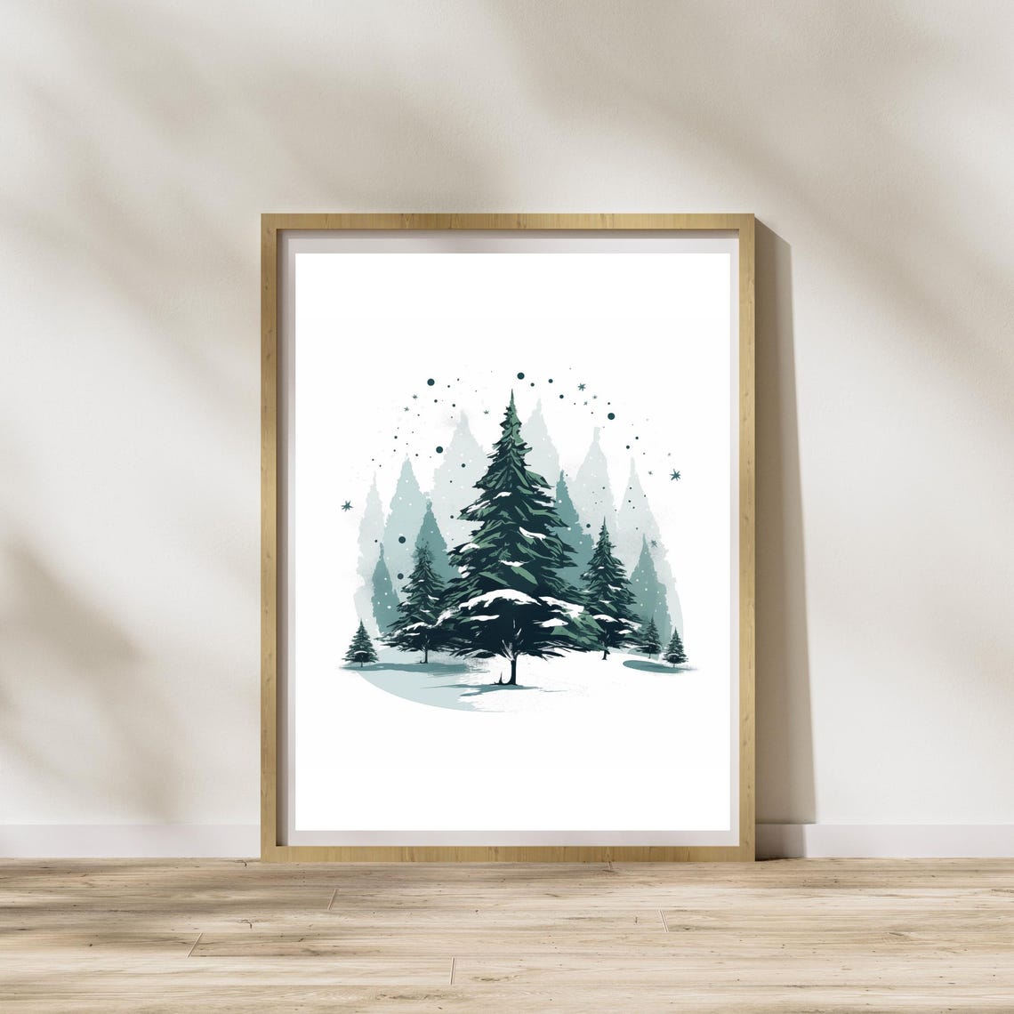 Winter Forest Wall Art Snowy Pine Tree Decor Mountain Landscape Print Rustic Greenery Scandinavian Minimalist Holiday