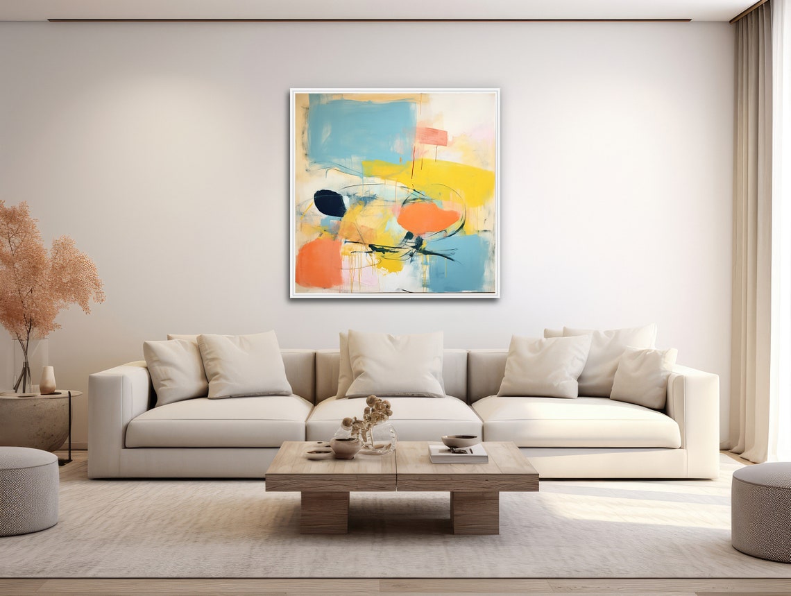 Bold Blue Yellow Abstract Expressionist Color Blocks Painting Poster - Image 3