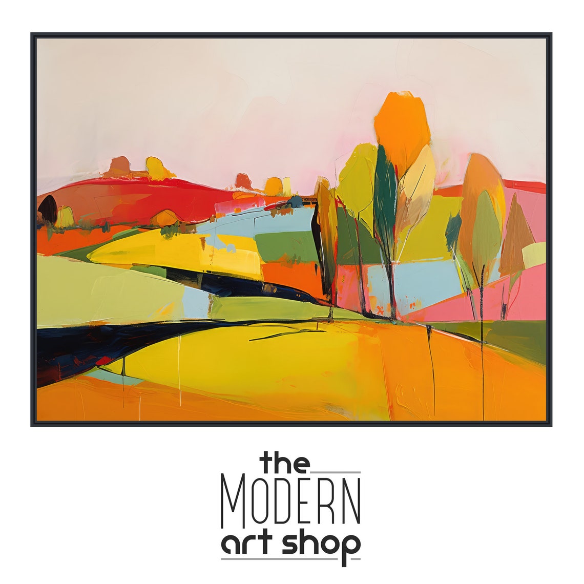 Warm Abstract Hillside With Tall Trees In Autumn Tones Poster - Image 4