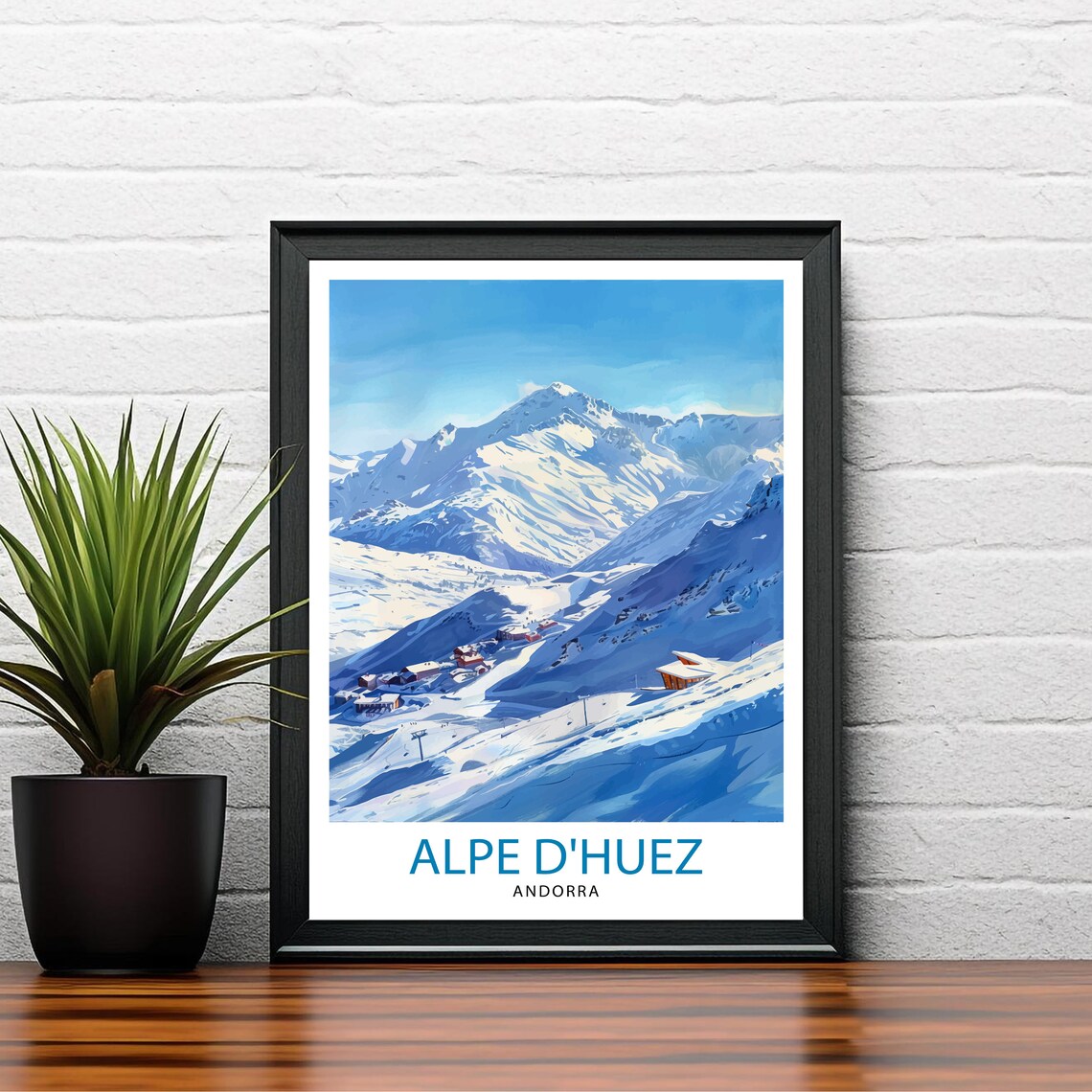 Alpe dHuez Snowy Ski Slopes Chalet Village Mountain Travel Poster - Image 2