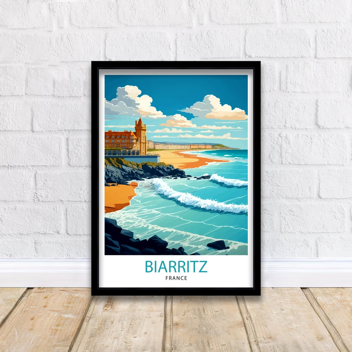 Biarritz France Surf Beach Grand Hotel Rocky Shore Bold Wave Poster - Image 2