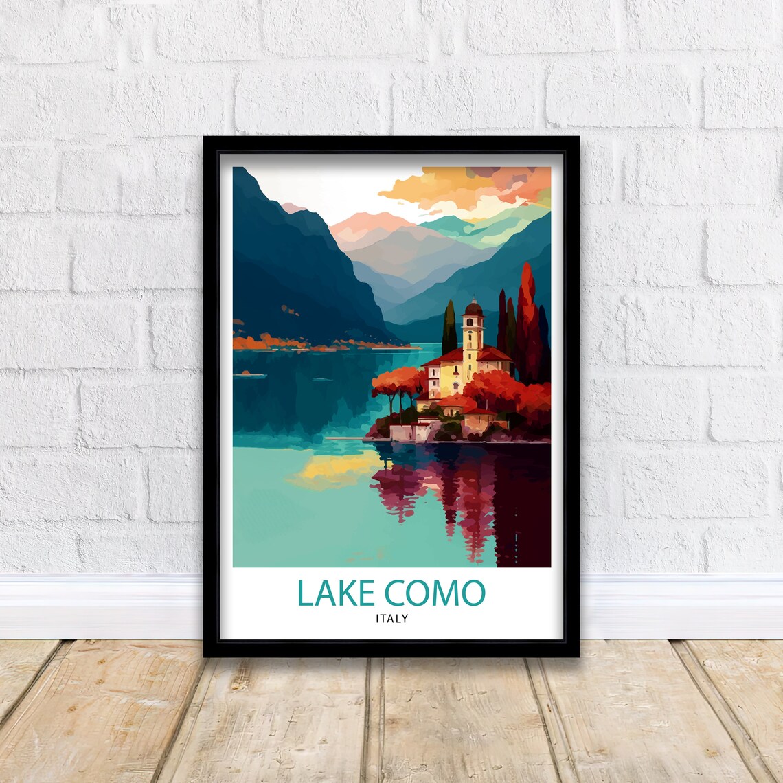 Lake Como Italy Lakeside Villa Mountain Sunset View Travel Poster - Image 2