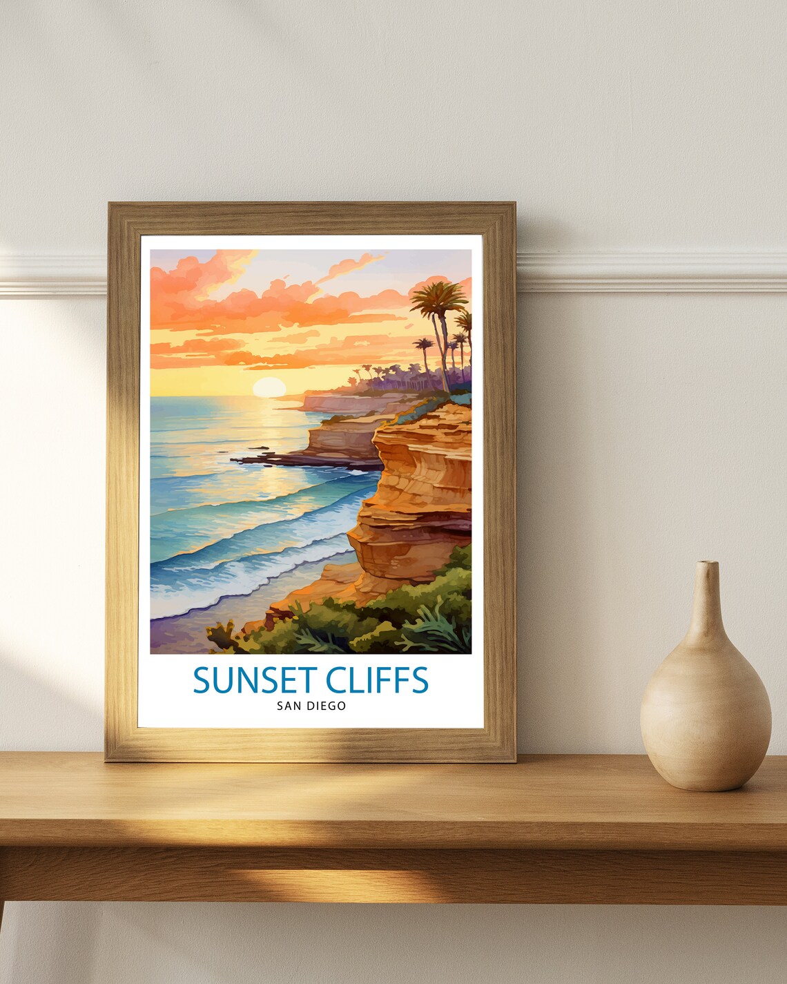 Sunset Cliffs San Diego Ocean Sunset Palm Trees California Art Poster - Image 3