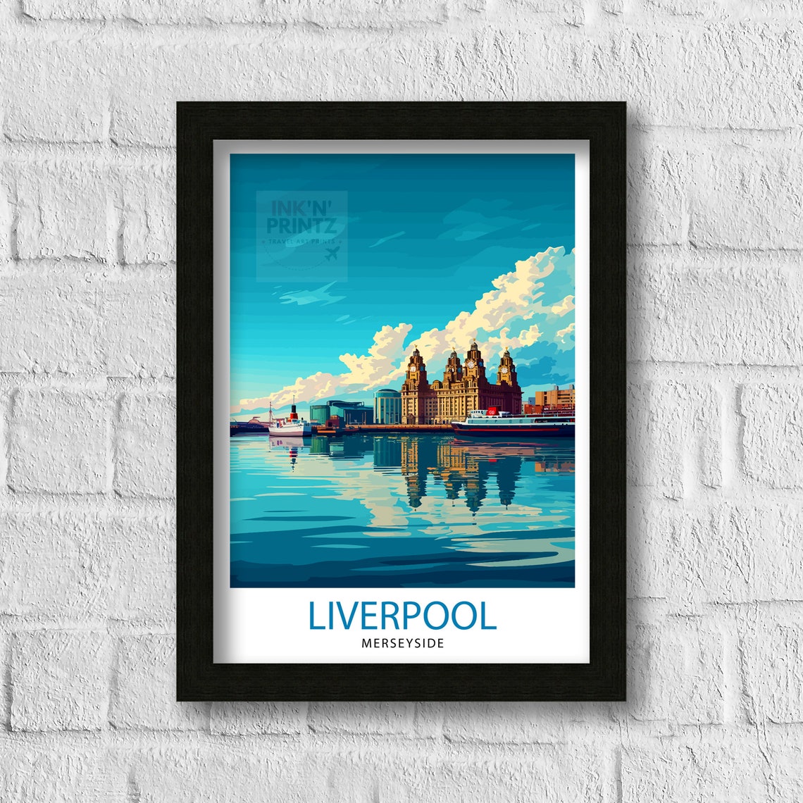 Liverpool Merseyside Waterfront River Mersey Skyline Travel Poster - Image 3