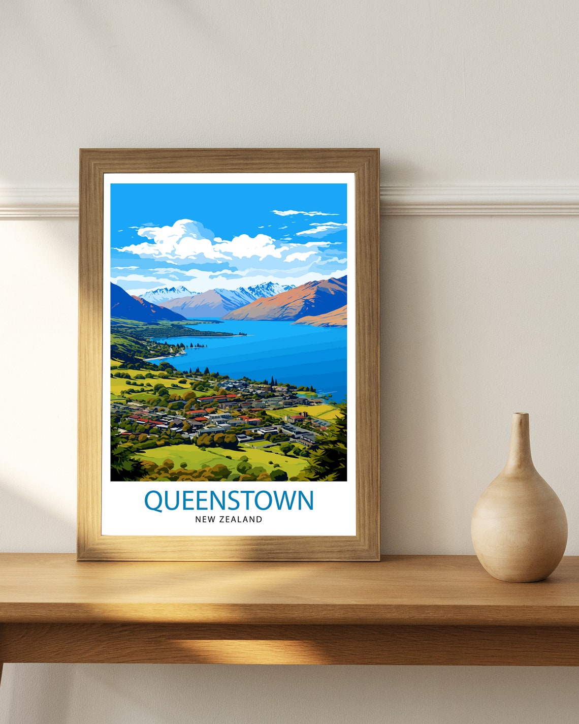 Queenstown New Zealand Print Adventure Capital Poster Lake Wakatipu Wall Art Remarkables Mountain Decor Kiwi Travel Illustration Outdoor - Image 3