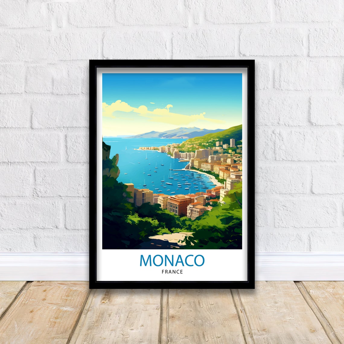 Monaco Harbor Yachts Riviera Hillside Sparkling Bay View Poster - Image 2
