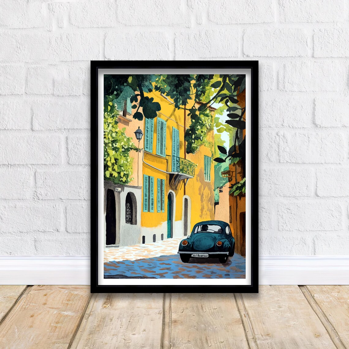 Ravenna Italy Cobblestone Street Vintage Beetle Scene Poster