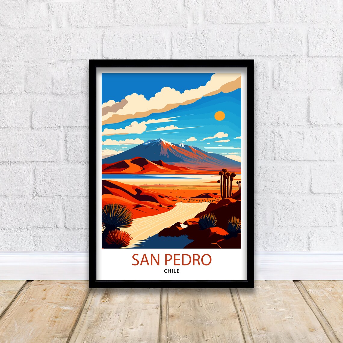 San Pedro Chile Atacama Desert Snow Peak Volcano Travel Poster - Image 2