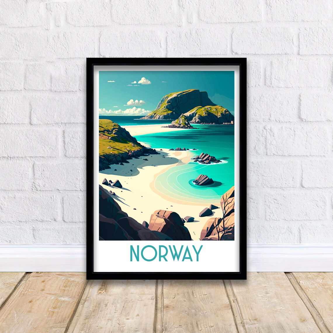 Norway Sandy Beach Turquoise Water Vintage Travel Art Poster - Image 3
