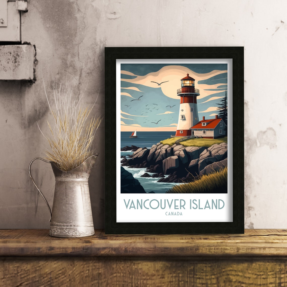 Vancouver Island Canada Lighthouse Rocky Coast Travel Poster - Image 2