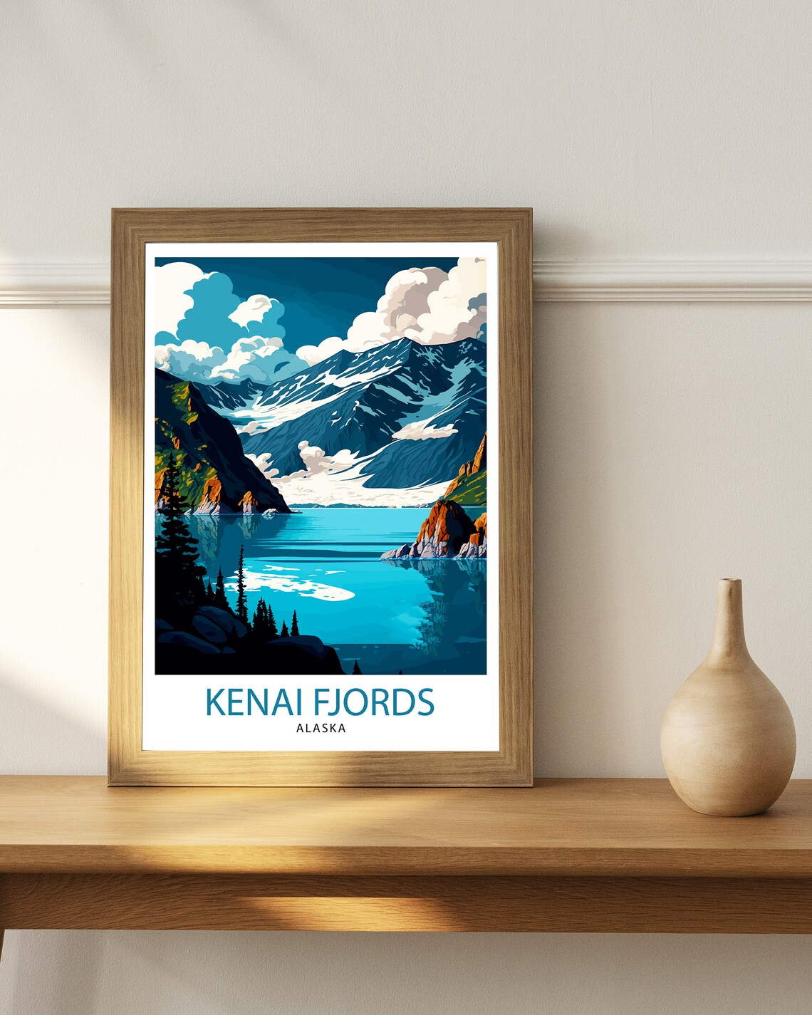 Kenai Fjords Alaska Glacier Mountains Mirror Lake Travel Poster - Image 2