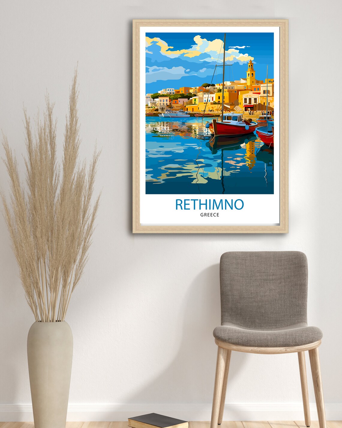 Rethimno Greece Harbor Fishing Boats Old Town Morning Poster - Image 2