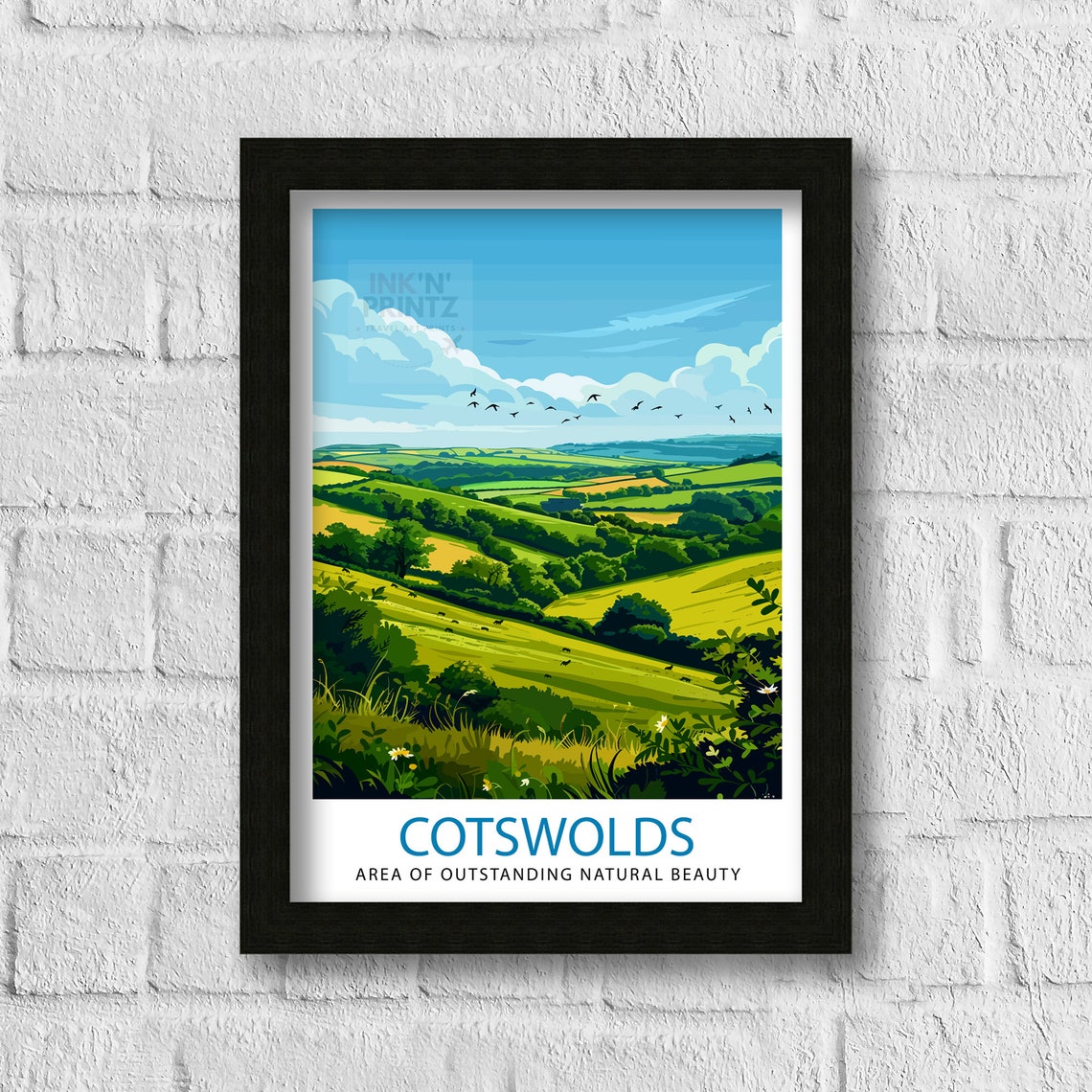 Cotswolds Rolling Hills Green Countryside Landscape Poster Art - Image 3