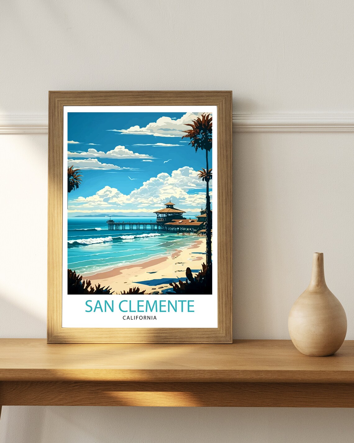 San Clemente California Pier Beach Pavilion Vintage Travel Poster - Image 2