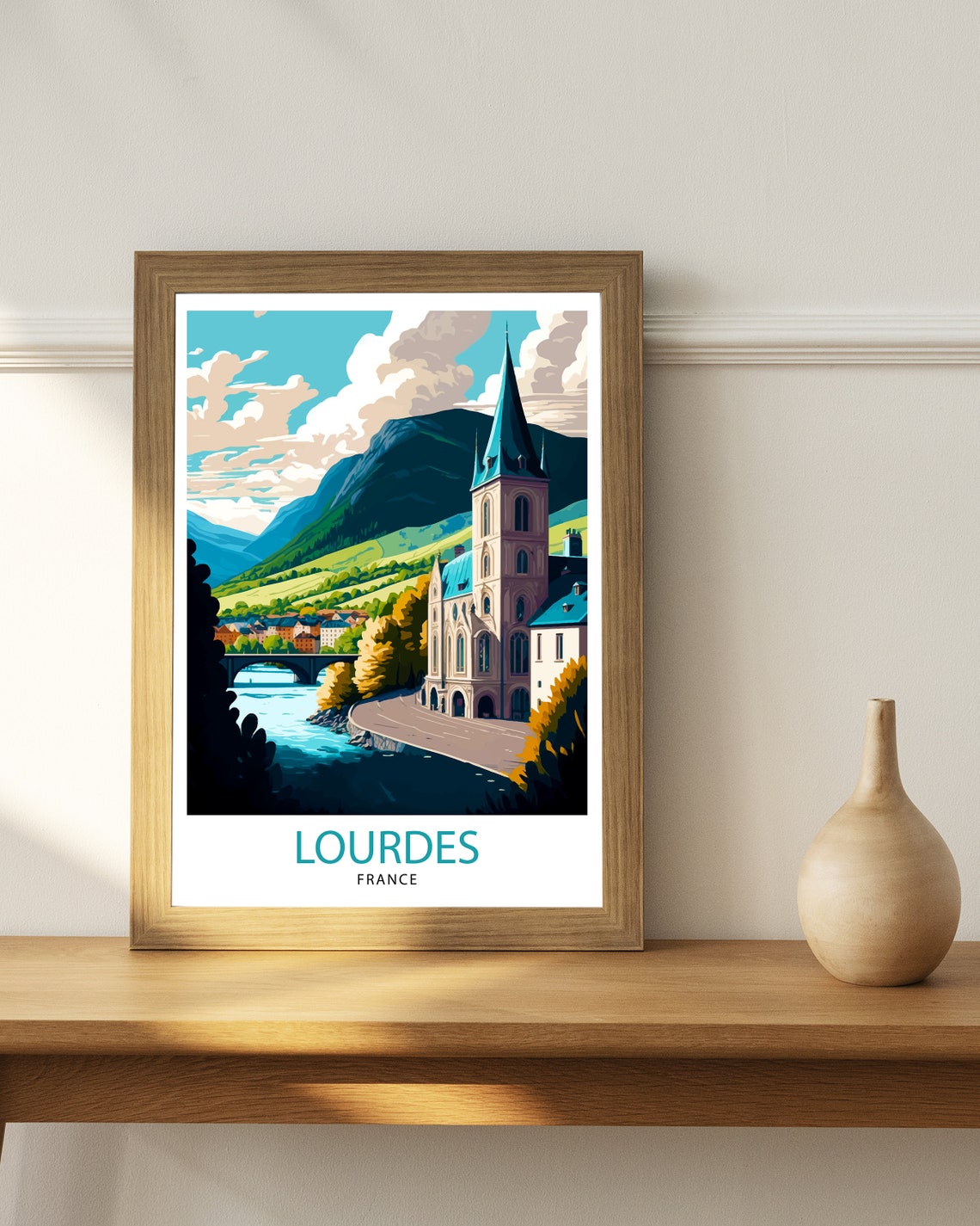 Lourdes France Travel Print Lourdes Wall Decor Lourdes Home Living Decor Lourdes France Illustration Travel Poster Gift For Lourdes France - Image 2