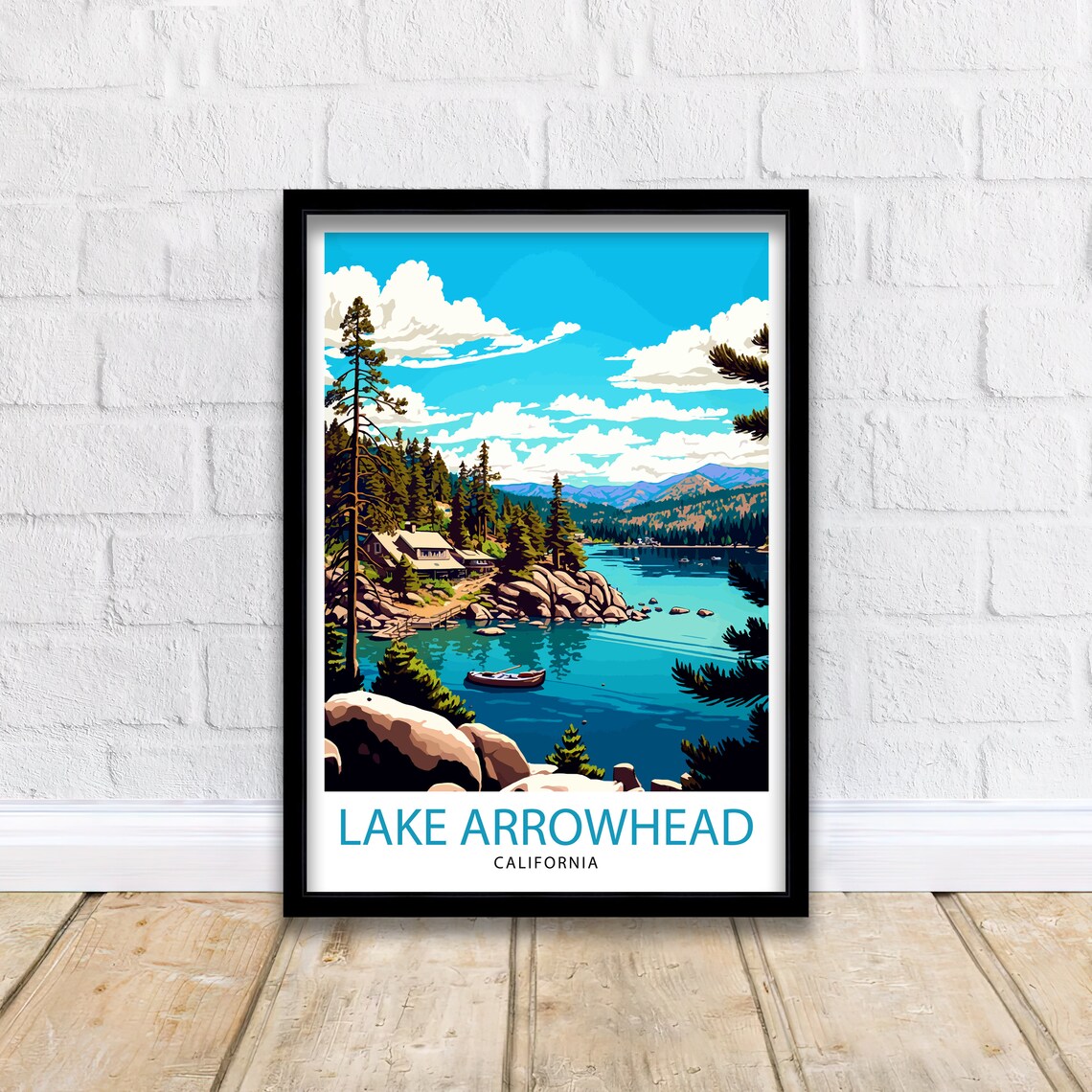 Lake Arrowhead California Mountain Lake Cabin Illustration Poster - Image 2