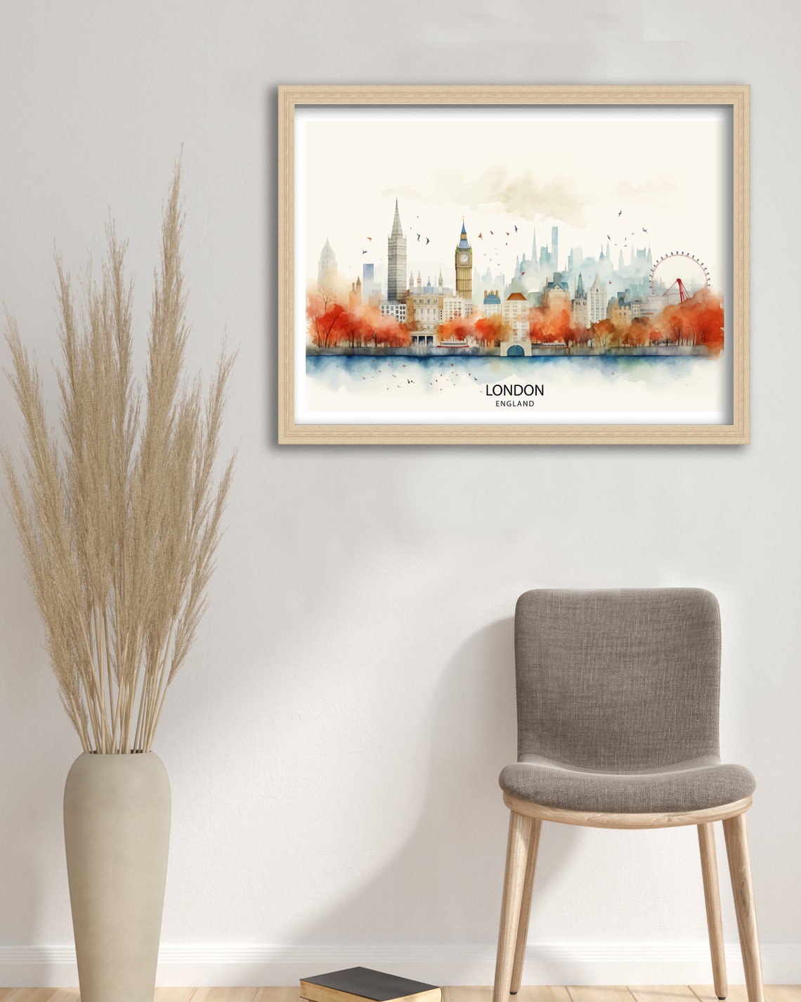 London England Watercolor Skyline Big Ben Thames Travel Poster - Image 2