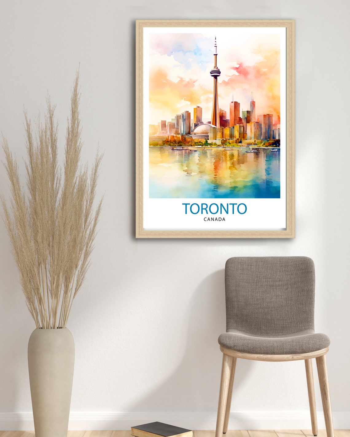 Toronto Canada CN Tower Skyline Watercolor Harbour Art Poster - Image 2