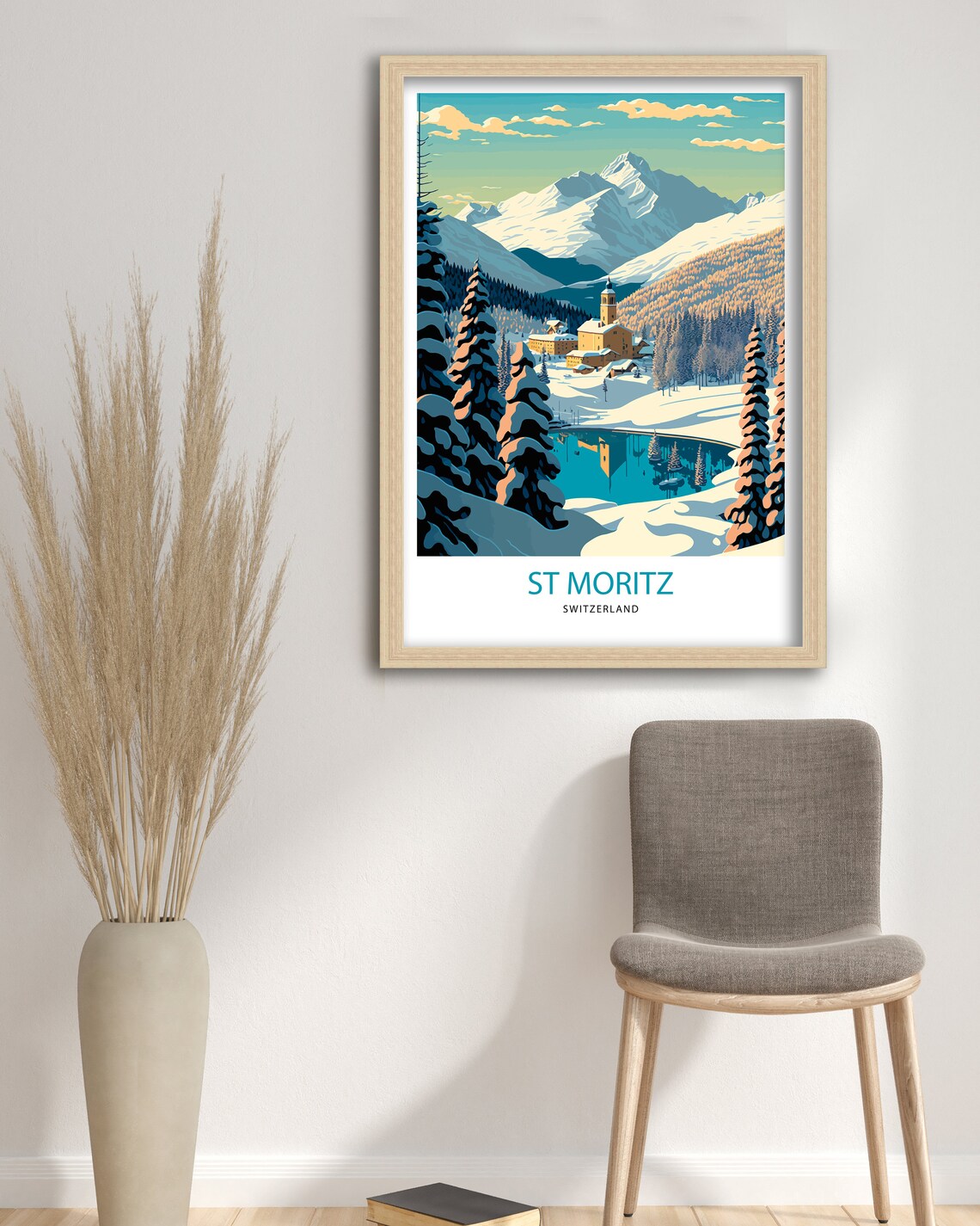 St Moritz Switzerland Snow Village Lake Alps Vintage Travel Poster - Image 3